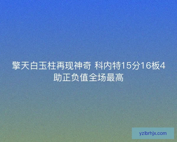 擎天白玉柱再现神奇 科内特15分16板4助正负值全场最高