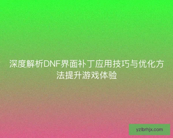 深度解析DNF界面补丁应用技巧与优化方法提升游戏体验
